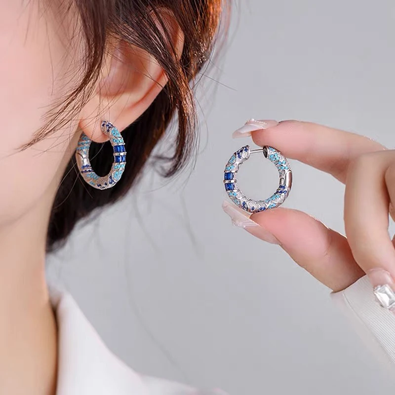 铜合金合成锆石耳饰 法式中古C368高级耳圈百搭