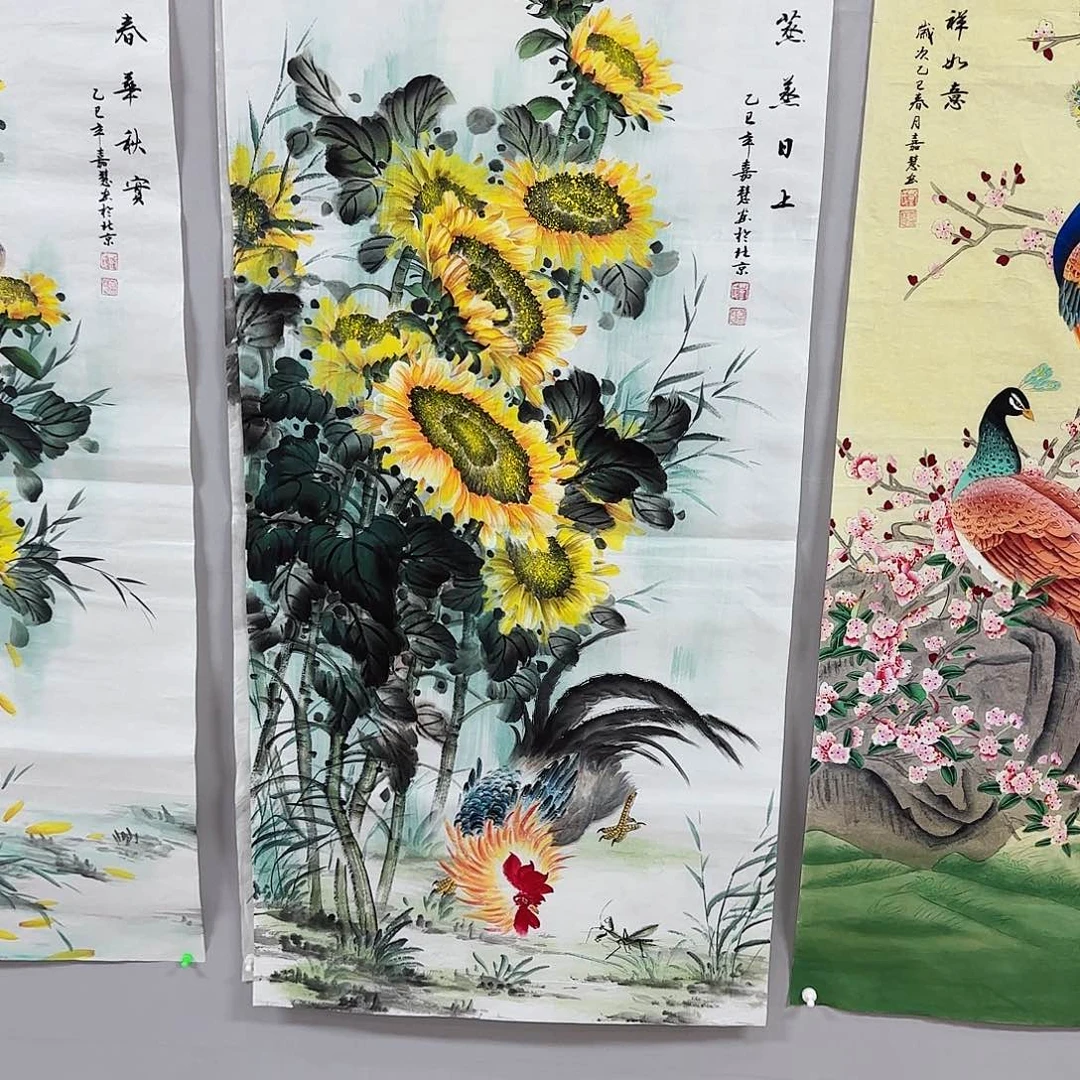 国画艺*尺寸70X138手绘作品