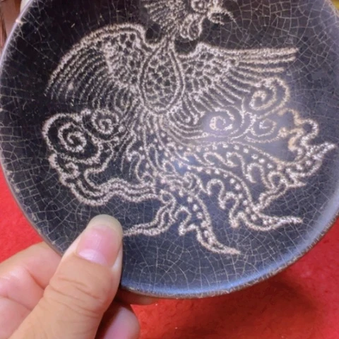 摆件光**眼龙泉窑凤碗整体开片