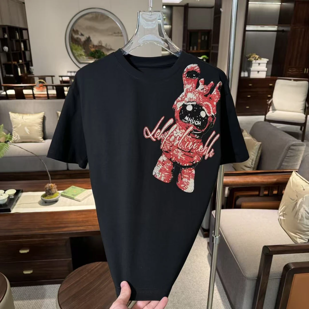 25076烫钻机器熊男女高品质重工短袖潮流百搭休闲设计师时尚轻奢