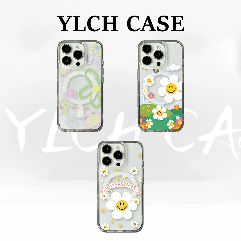 新款ins风花朵适用苹果16亚克力磁吸手机壳卡通15/13全包12保护套