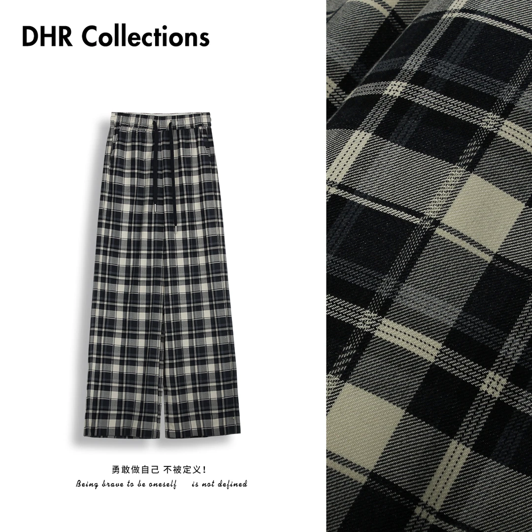 无品牌豆豆 春季时尚百搭格子窄版直筒休闲裤女-D2613