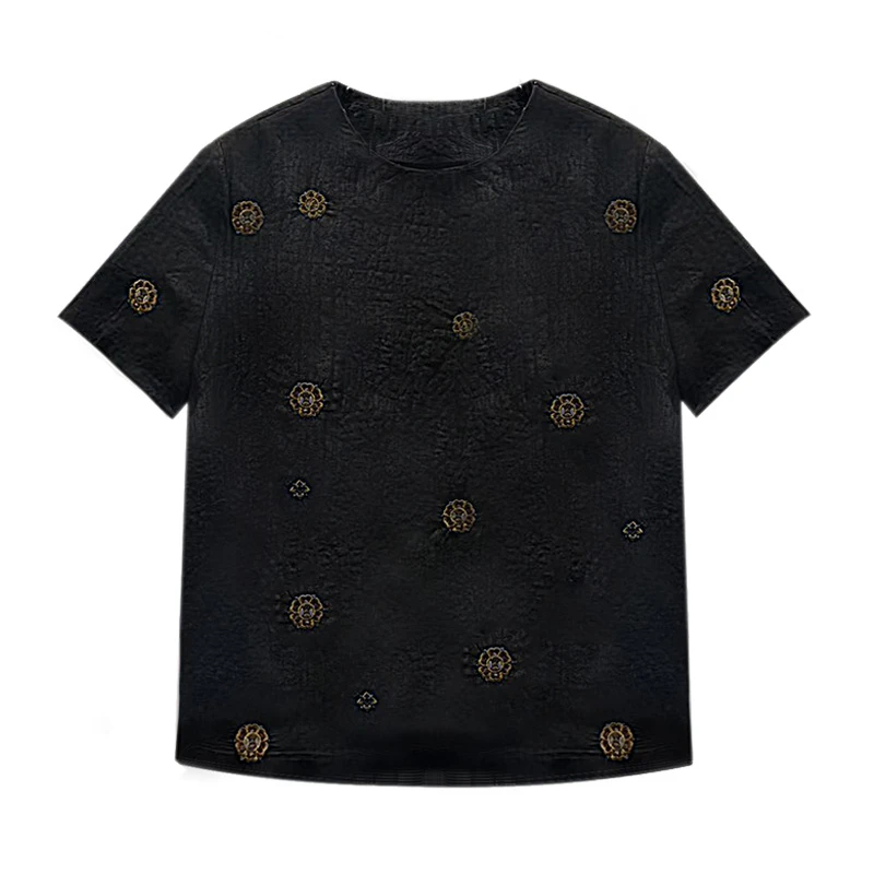 2026年新款100桑蚕丝香云纱香云纱刺绣T恤上衣Y50101