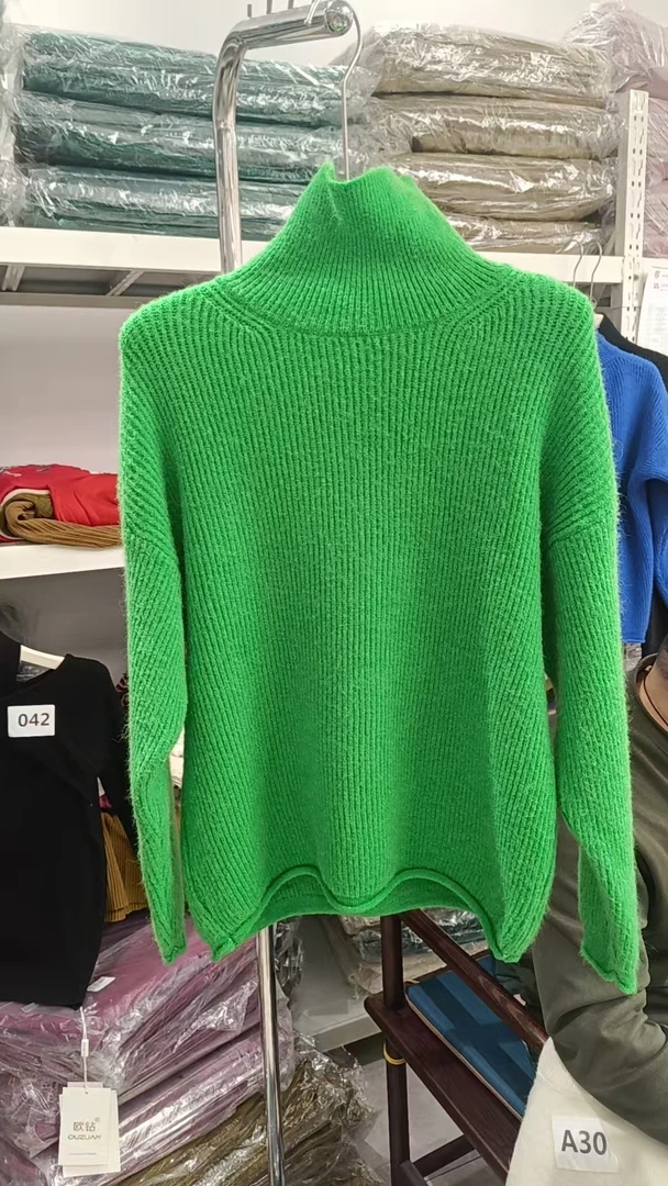 欧钻118-3高领宽松慵懒风毛衣