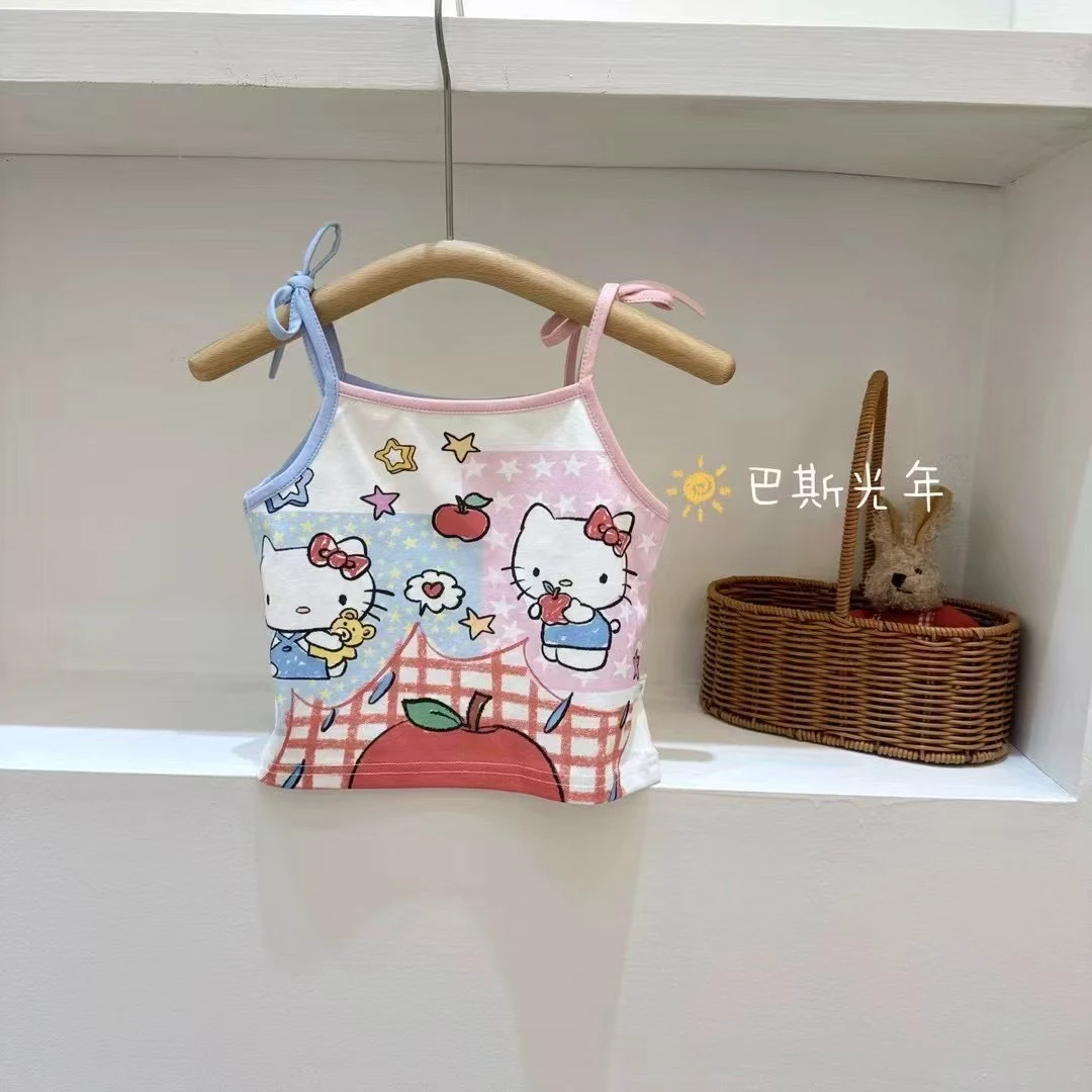 巴斯光年新款25夏季女童涂鸦kitty吊带背心绑带