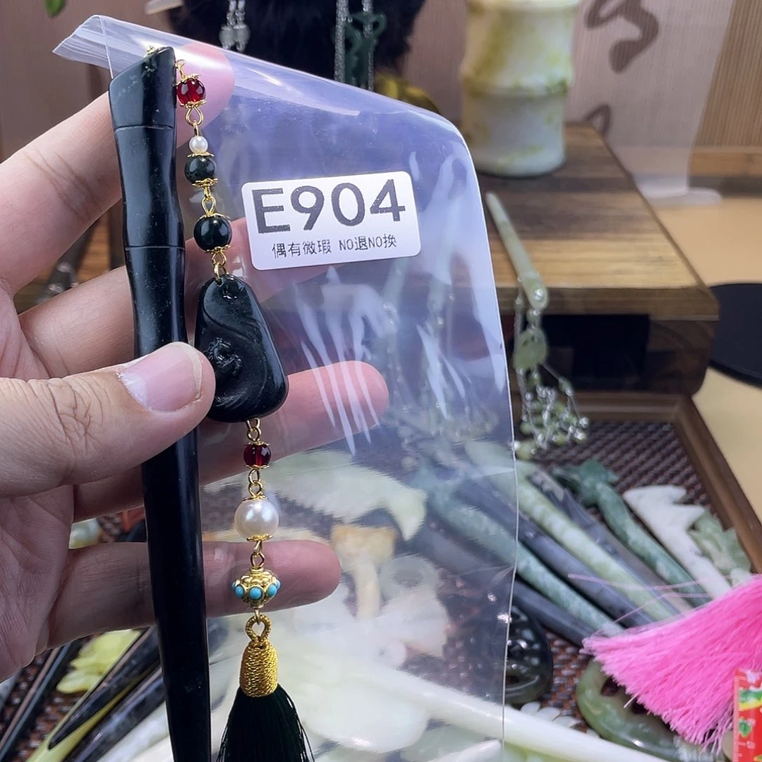 蛇纹石玉发饰银S925镀金镶嵌流*