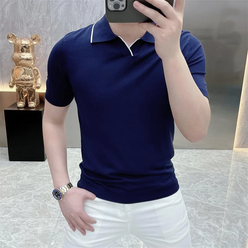 度尚-夏季新款男士轻奢高品质针织薄款时尚休闲翻领POLO衫短袖