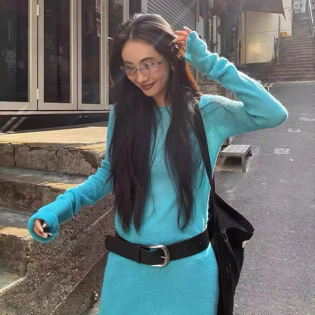 逸语in choose u笑笑家2025春季韩版纯色宽松百搭长袖针织衫85597