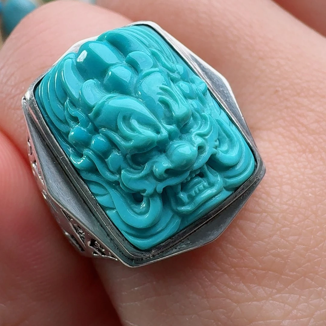 绿松石银S925镶嵌戒指