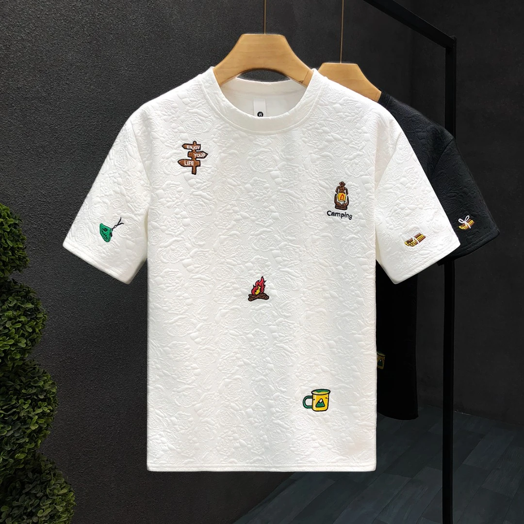 郎的高端刺绣修身短袖t恤男潮牌韩版青年半袖精神小伙痞帅体恤衫