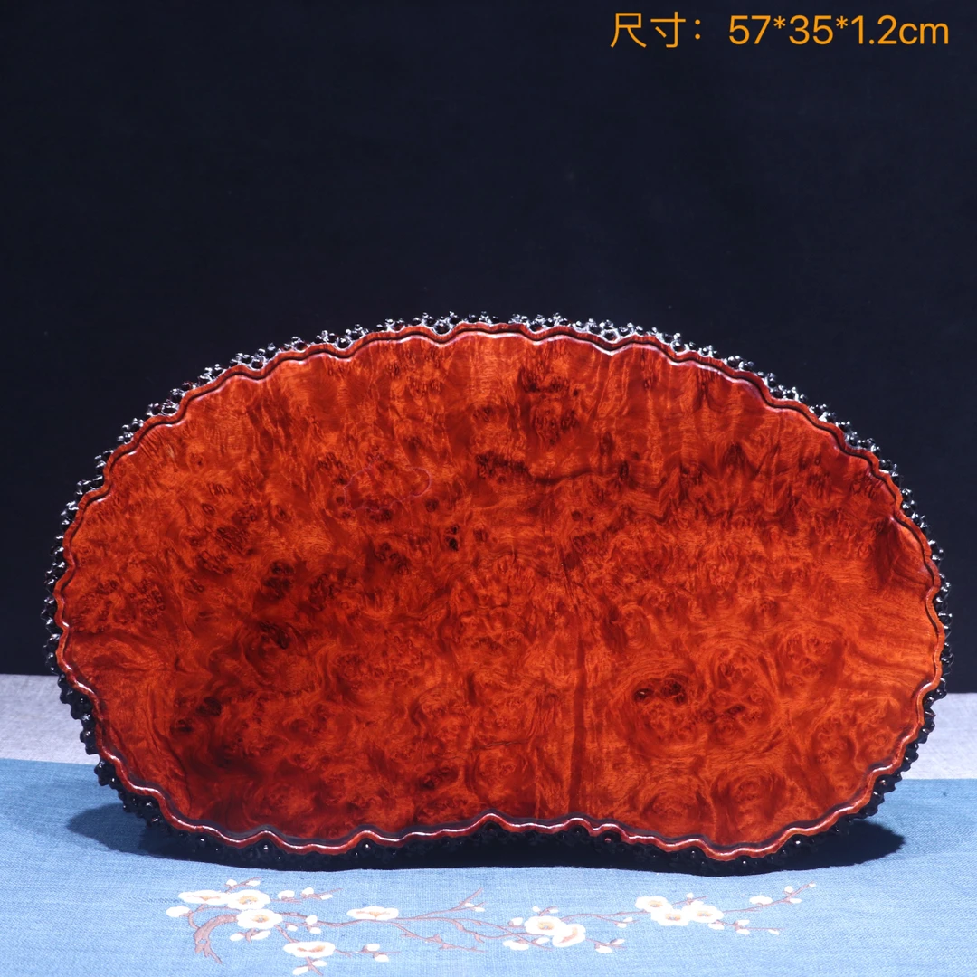 缅甸花梨干泡台茶盘瘿木瘤疤手工雕刻茶具茶道壶承杯垫托盘-281号