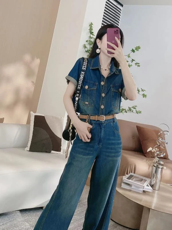 【橦颜】帅气夏季牛仔上衣+（半身裙6531）阔腿裤两件套（YDL3）8466