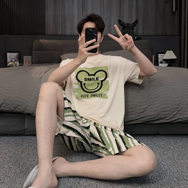 青少年睡衣男夏季薄款莫代尔棉短袖短裤可外穿学生家居服大码套装