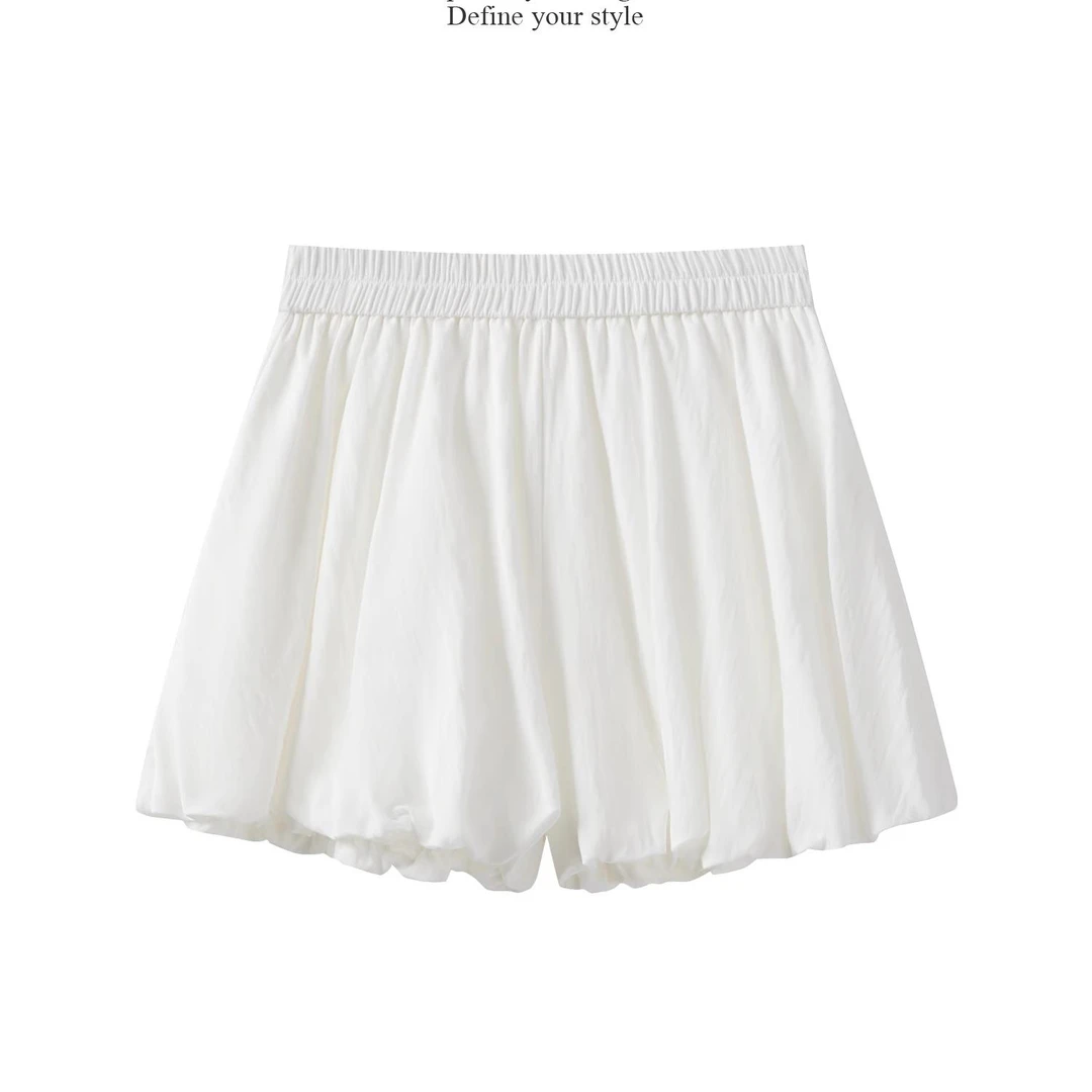 羊城故事-简约蓝色花苞休闲短裤女休闲百搭遮肉直筒裤Y50650843