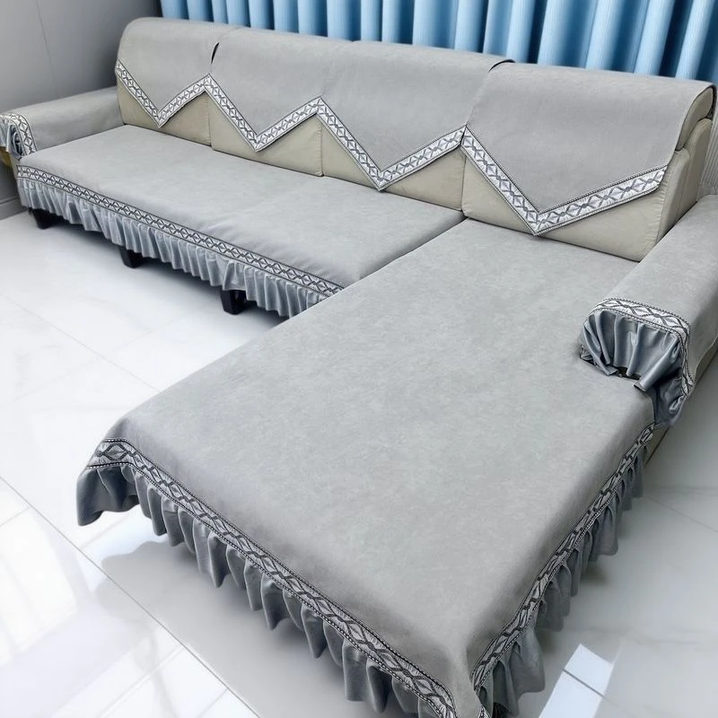 四季通用防滑雪尼尔沙发垫新中式简约纯色百搭