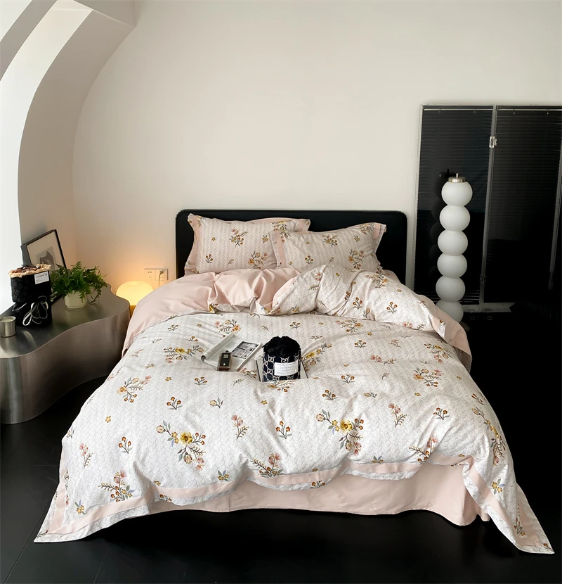 【苍兰】轻奢ins高端长绒棉磨毛高端四件套纯棉印花宽边四件套