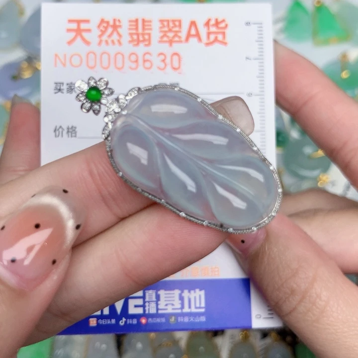 翡翠18K金镶嵌颈饰叶子