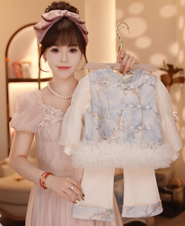 【现货】【Y.g0345】2025秋季新款女童复古国风套装女宝重工气质