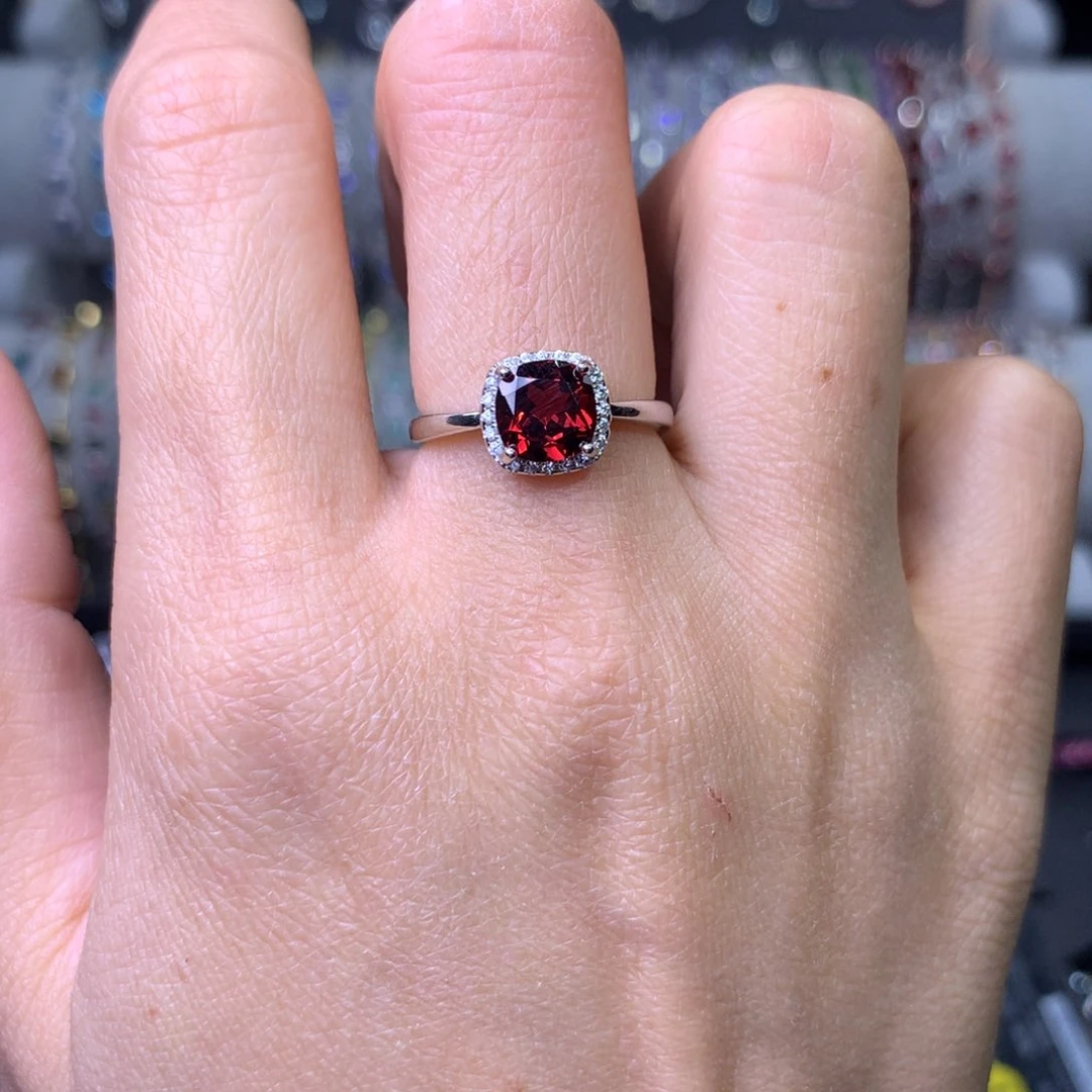 石榴石戒指银S925镶嵌