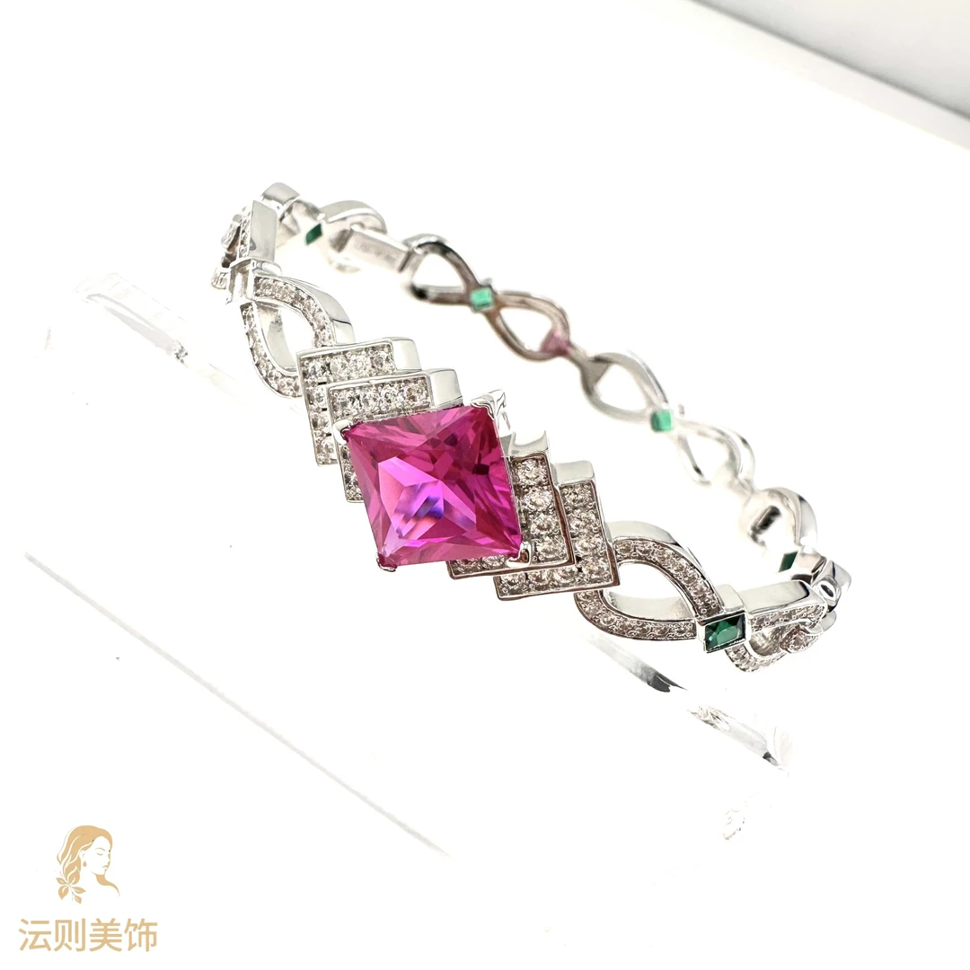 铜合金合成锆石手镯 D001《星链》蓝红双色菱形气质款手镯