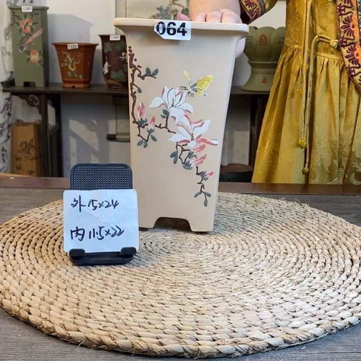 花盆紫砂白玉段手绘064