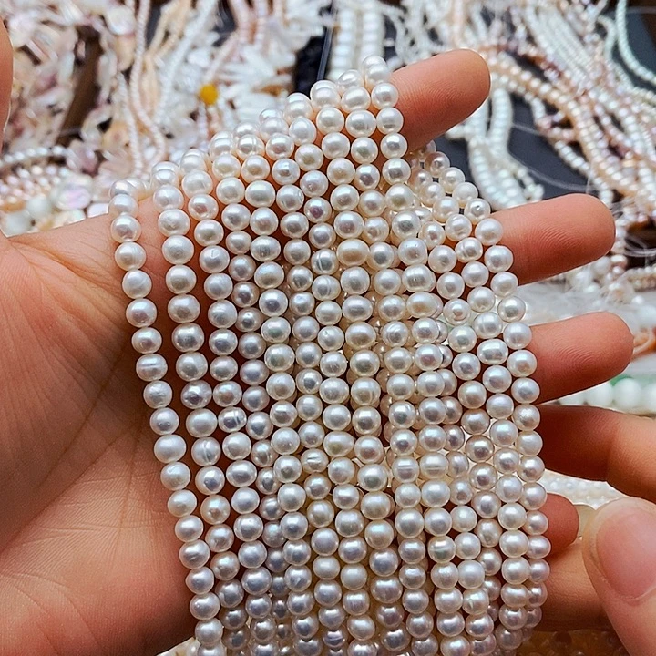 玛瑙/玉髓未镶嵌珠宝半成品一条 5 mm暖白光珍珠半成品