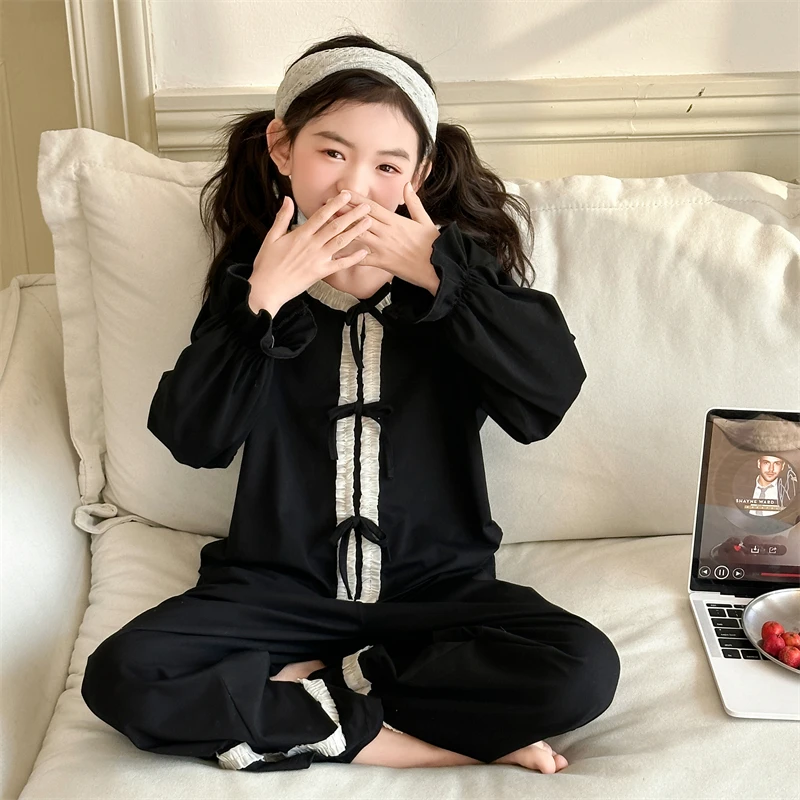 女童睡衣家居服套装春秋装2025新款中大童洋气网红开衫休闲两件套