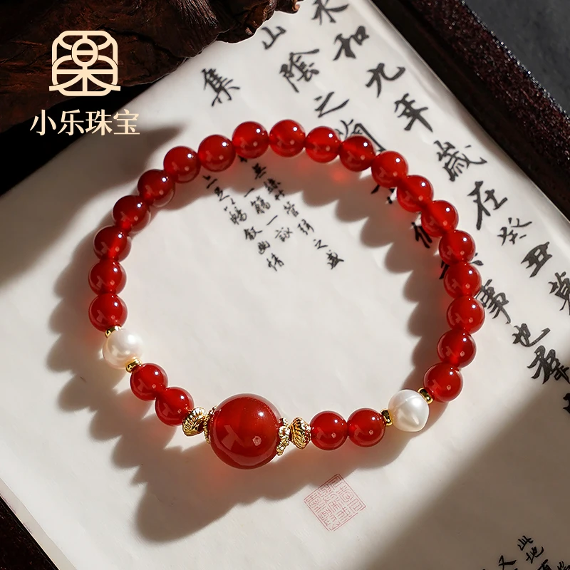 本命年红玛瑙加淡水珍珠女式手链多样性发一-9995