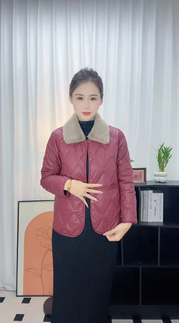冬季PU棉服女外套加绒耐磨防水显瘦百搭洋气毛领保暖棉袄中老年