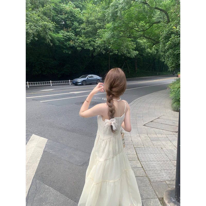 萌萌Ja] 白茶 定制 棉麻提花色丁里布开衫吊带连衣裙套装裙夏