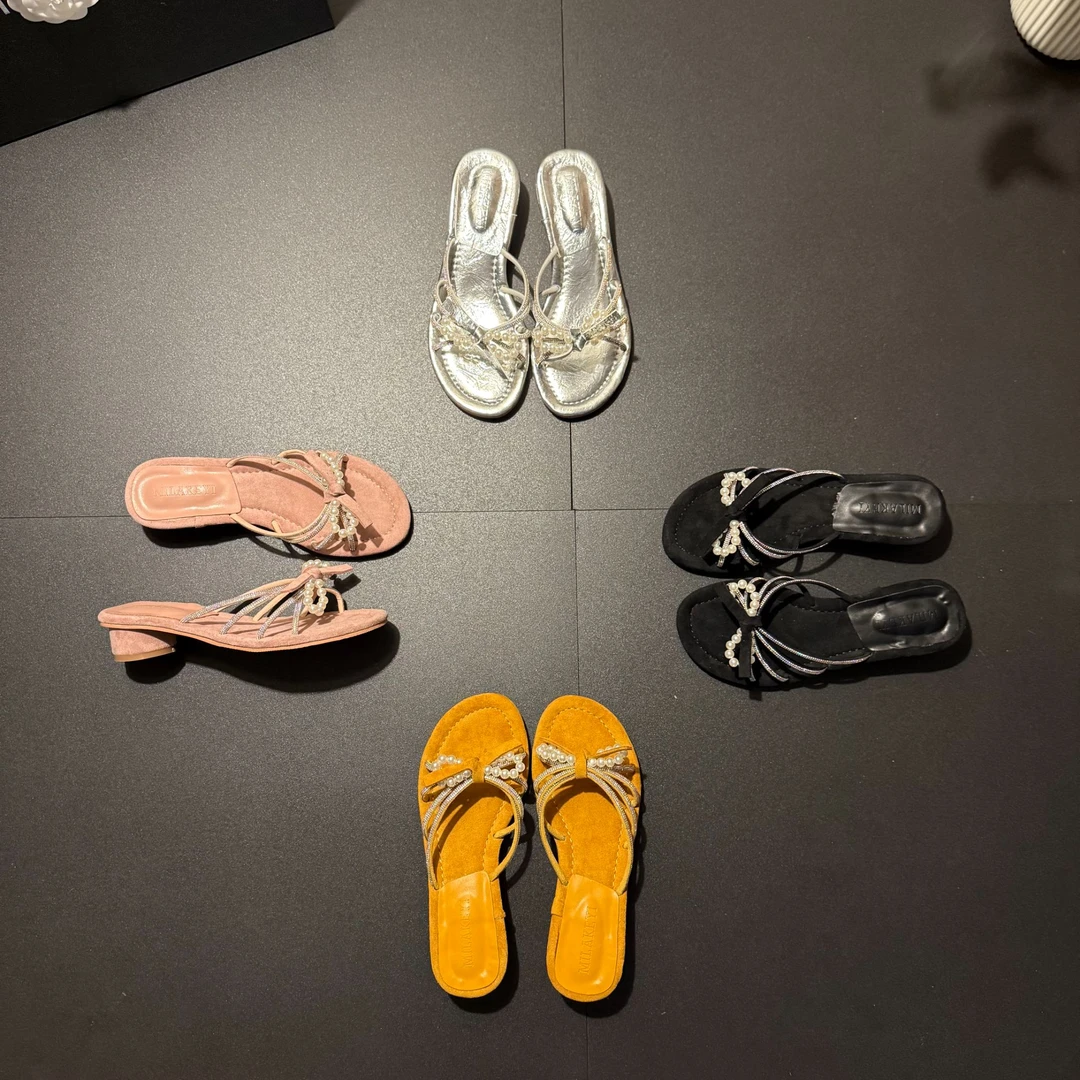 2025年夏季新款气质百搭珍珠蝴蝶结简约舒适仙女风低跟爆款女跟鞋