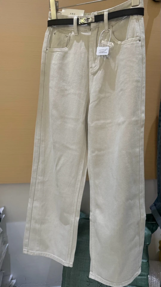 6688糯米灰高腰牛仔裤宽松显瘦直筒阔腿拖地休闲长裤女