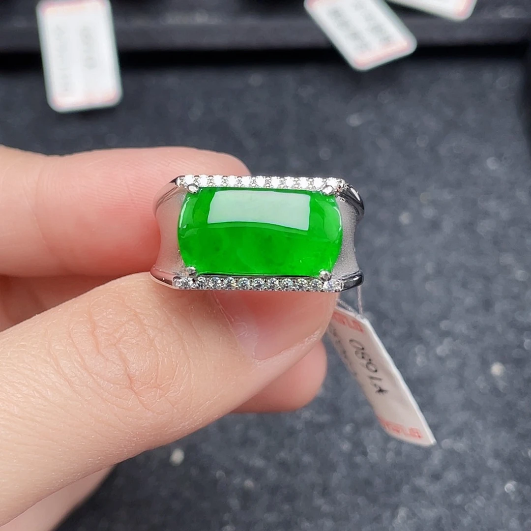 翡翠戒指银S925镶嵌天然a货翡翠3035