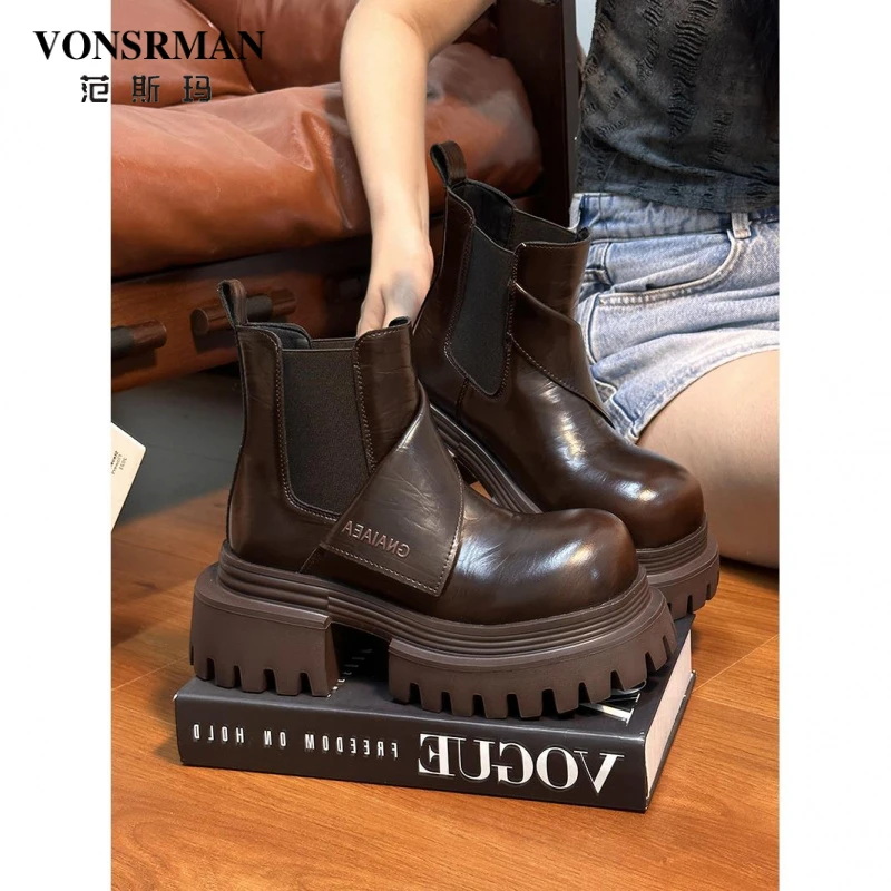 欧货高端大头松糕厚底切尔西短靴女英伦风短靴女款2025靴子女短靴