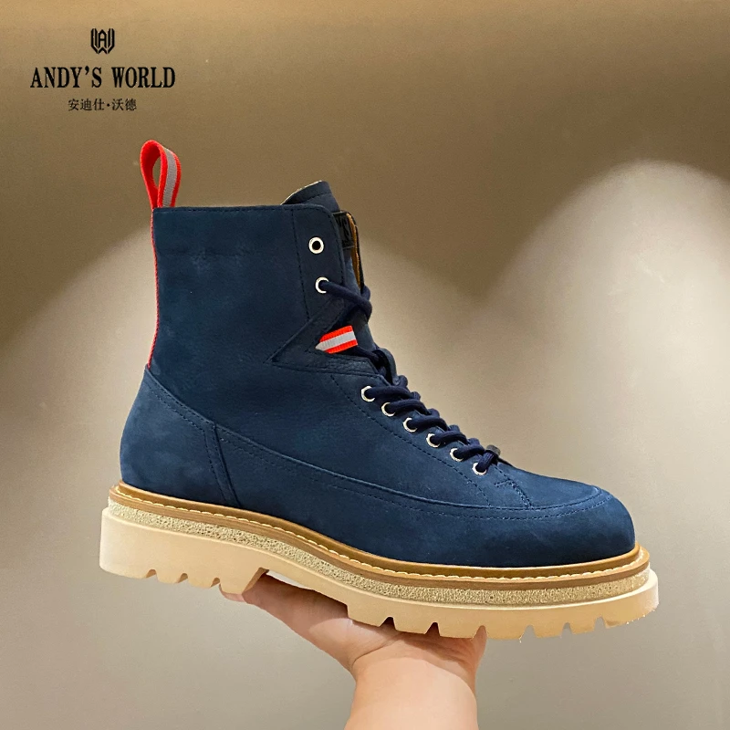 藏青色冬季高帮马丁靴男加棉加厚羊毛保暖男款雪地靴厚底靴子男潮