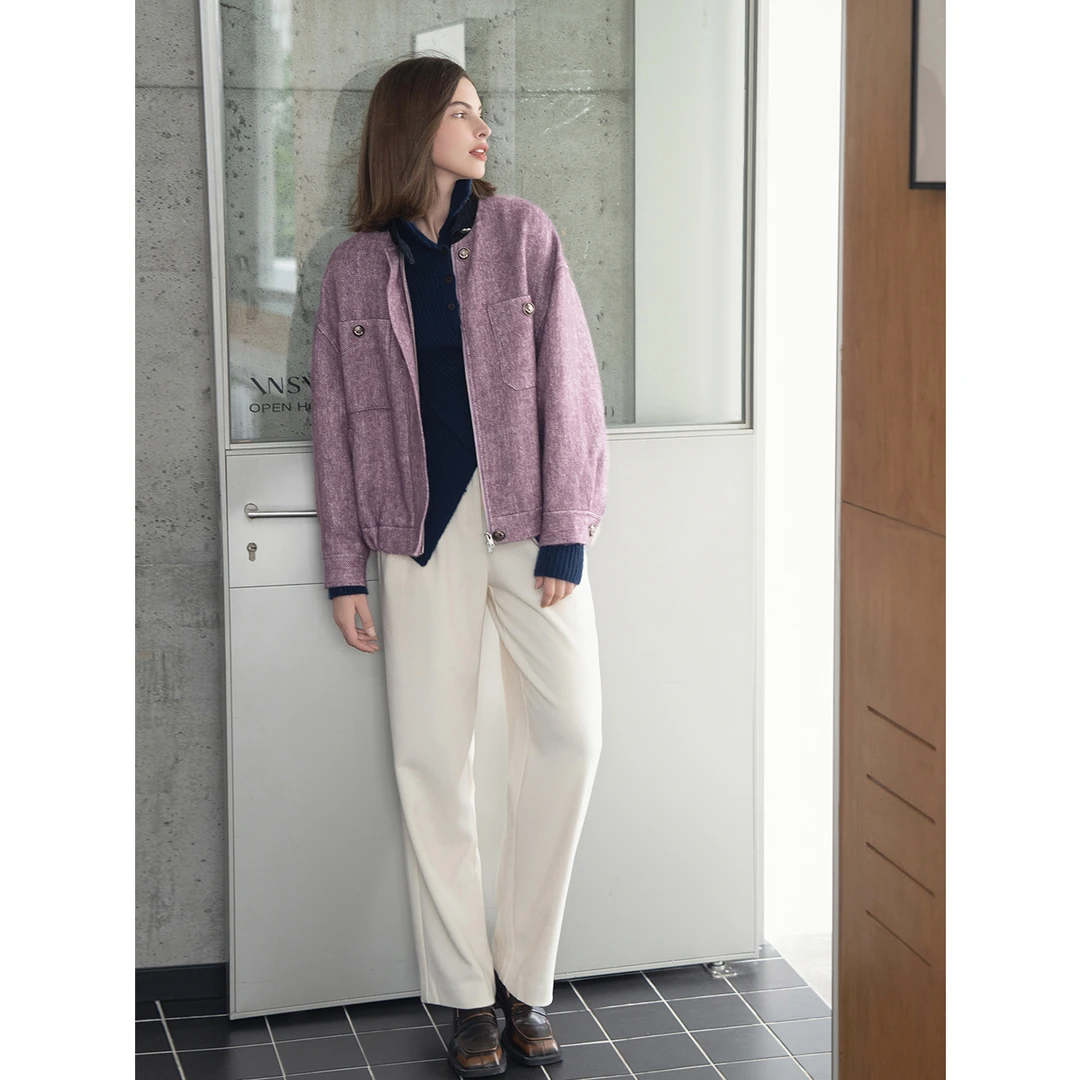 INSUN恩裳冬季简约利落休闲混纺直筒裤安克拉红9C34520190