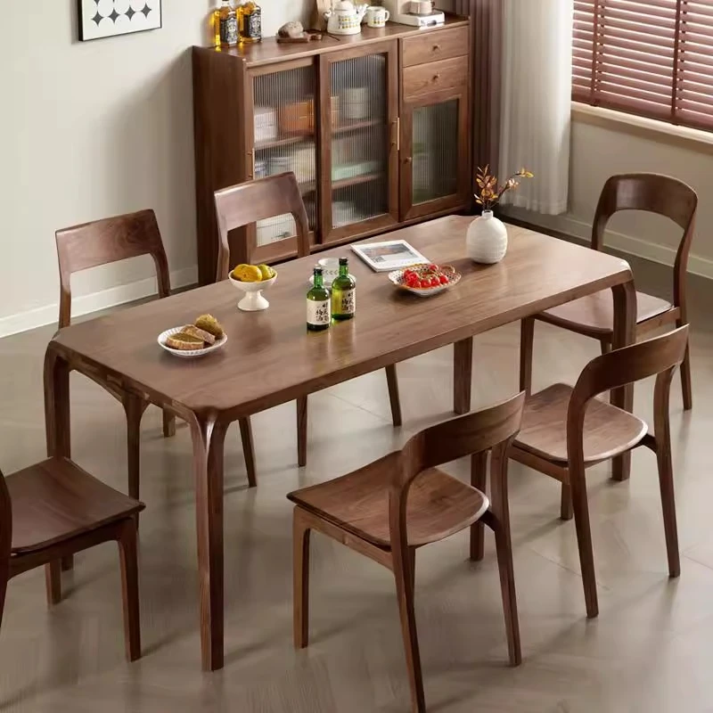北美黑胡桃木餐桌椅组合实木饭桌小户型书桌长方形简约会议办公桌