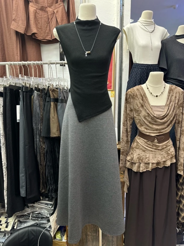 深灰色针织薄款伞裙半身裙春夏秋高腰显瘦气质百搭高腰遮肚子显瘦