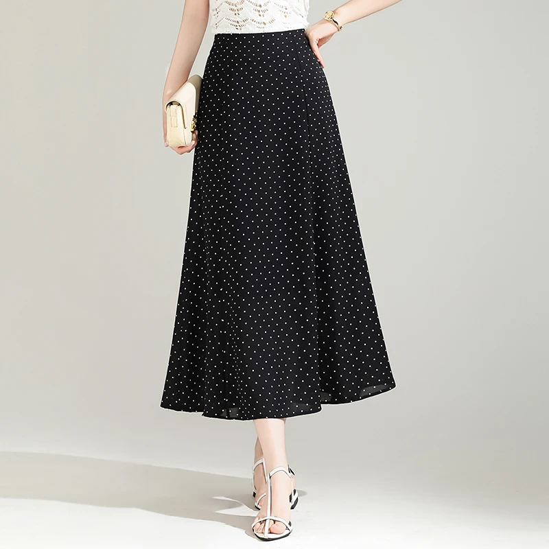 2025新款夏季高腰波点a字鱼尾裙子半身裙女显瘦中长款气质休闲裙