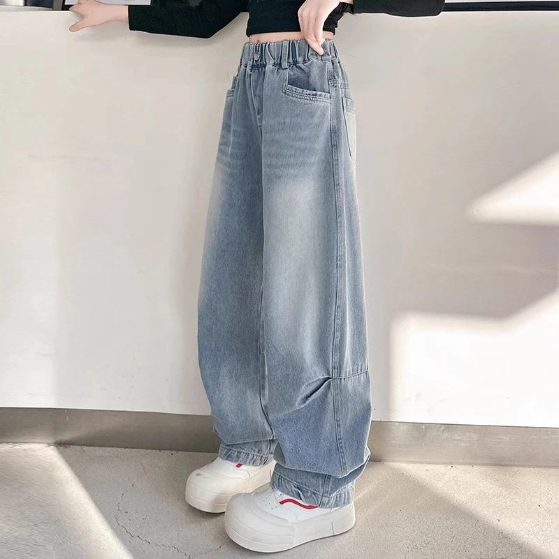 女童牛仔裤春秋2025新款儿童休闲外穿弯刀裤大童春季时尚宽松裤子