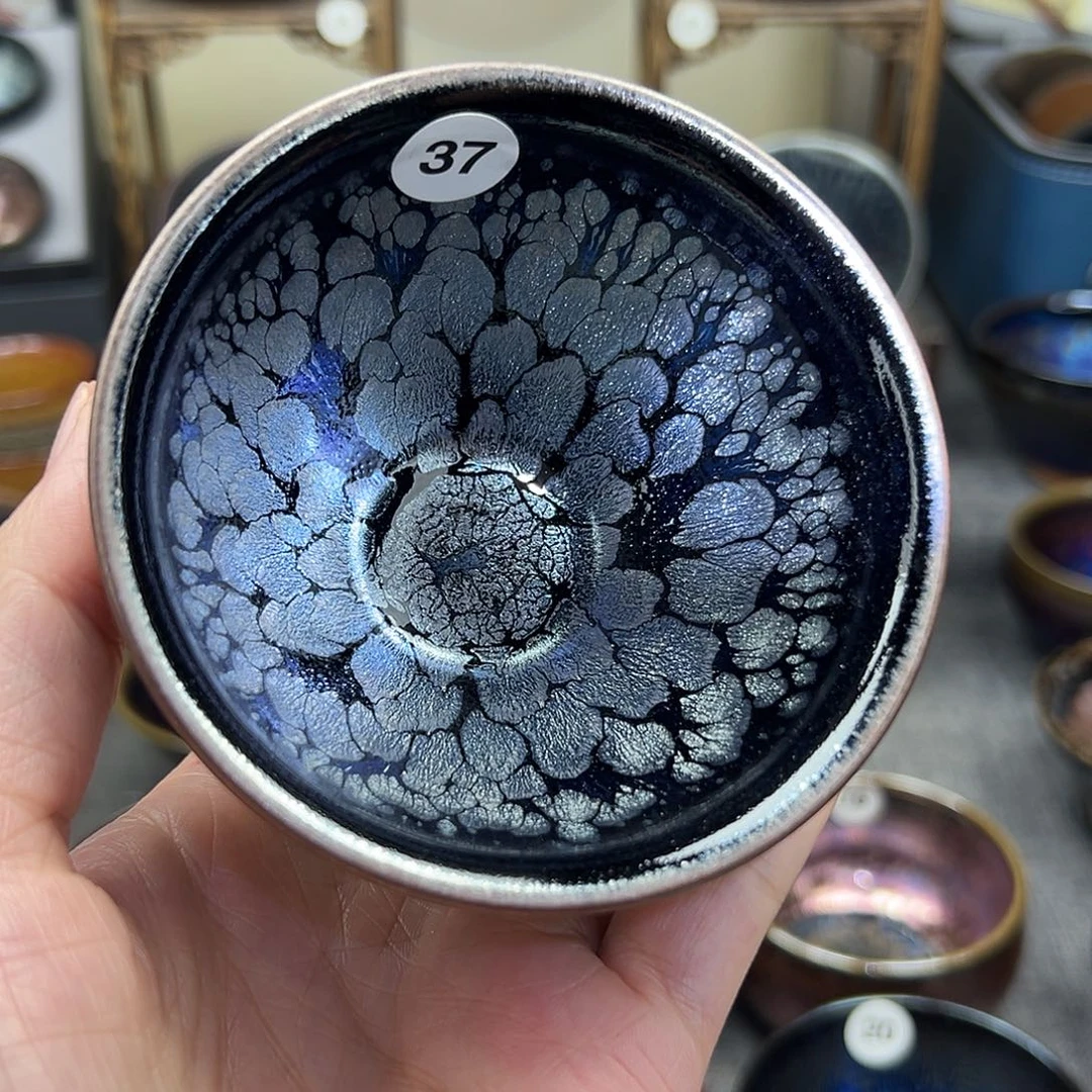 茶盏黑牡丹釉滴束口