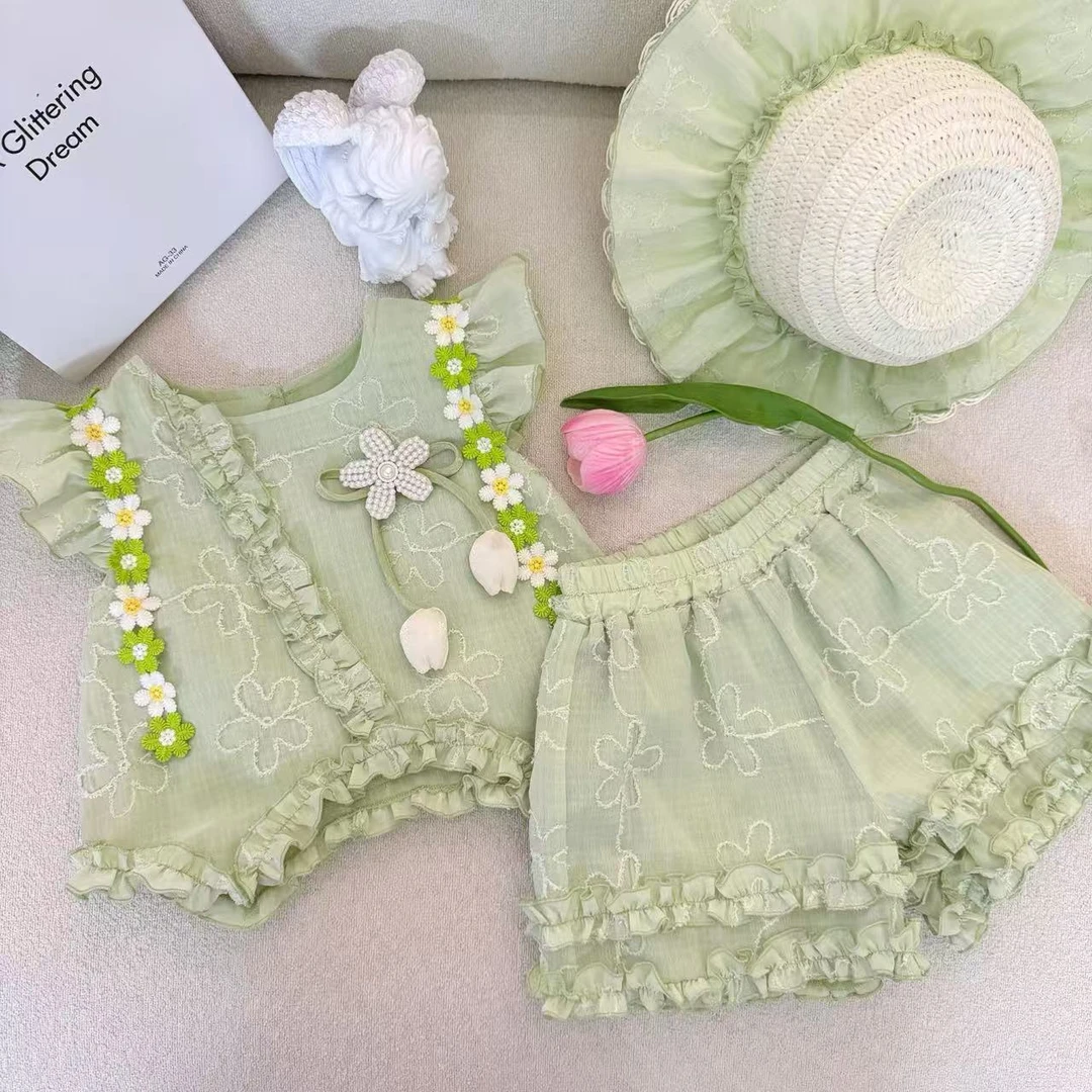 女童小飞袖短袖短裤套装夏季2025新款儿童洋气薄款两件套