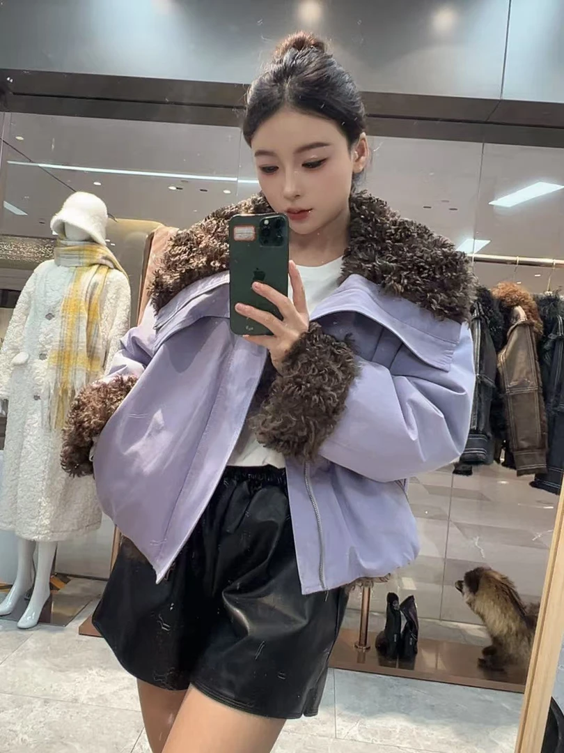 2025冬季新款双面穿大翻领翻毛两穿翻领毛绒派克外套女