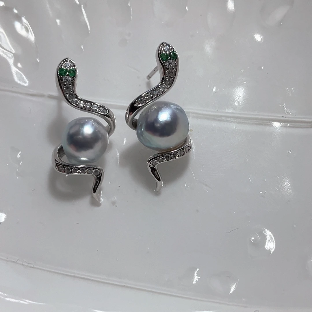 海水珍珠耳饰银S925镶嵌阿*