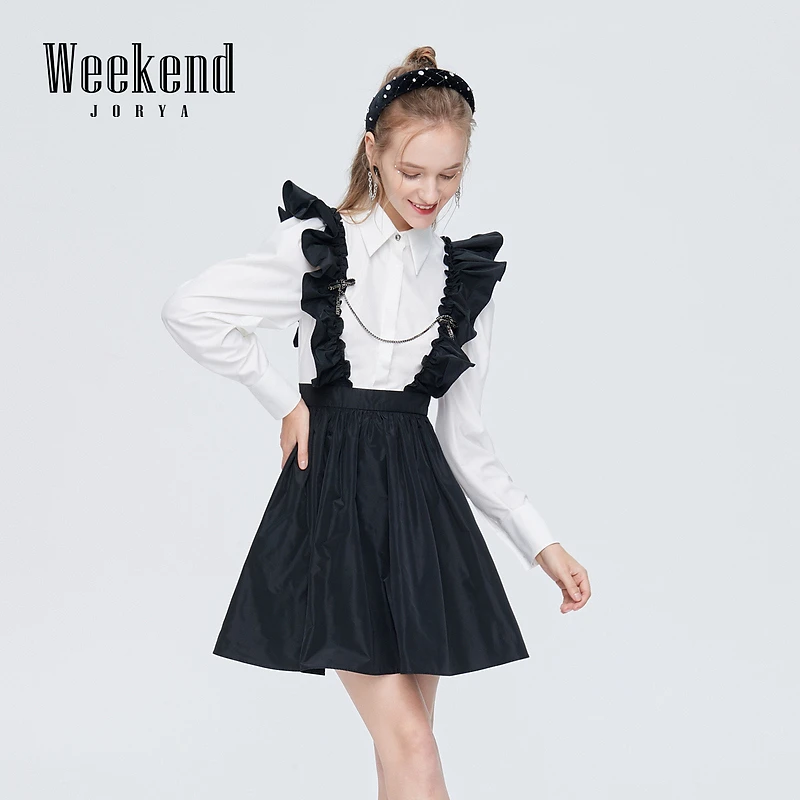 【达人专享】卓雅周末秋荷叶边翻领蓬蓬假两件连衣裙EJWCCW34