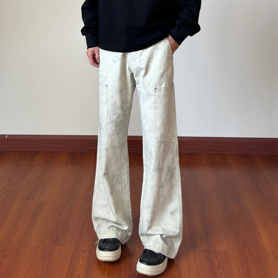 布老哥Blog美式多口袋大理石纹工装裤宽松clf小微喇直筒长裤K710