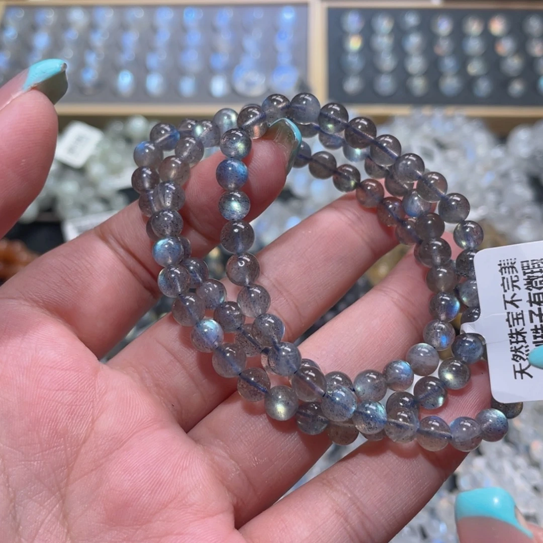 未镶嵌长石手链黑体炫彩拉长石手链多圈6mm