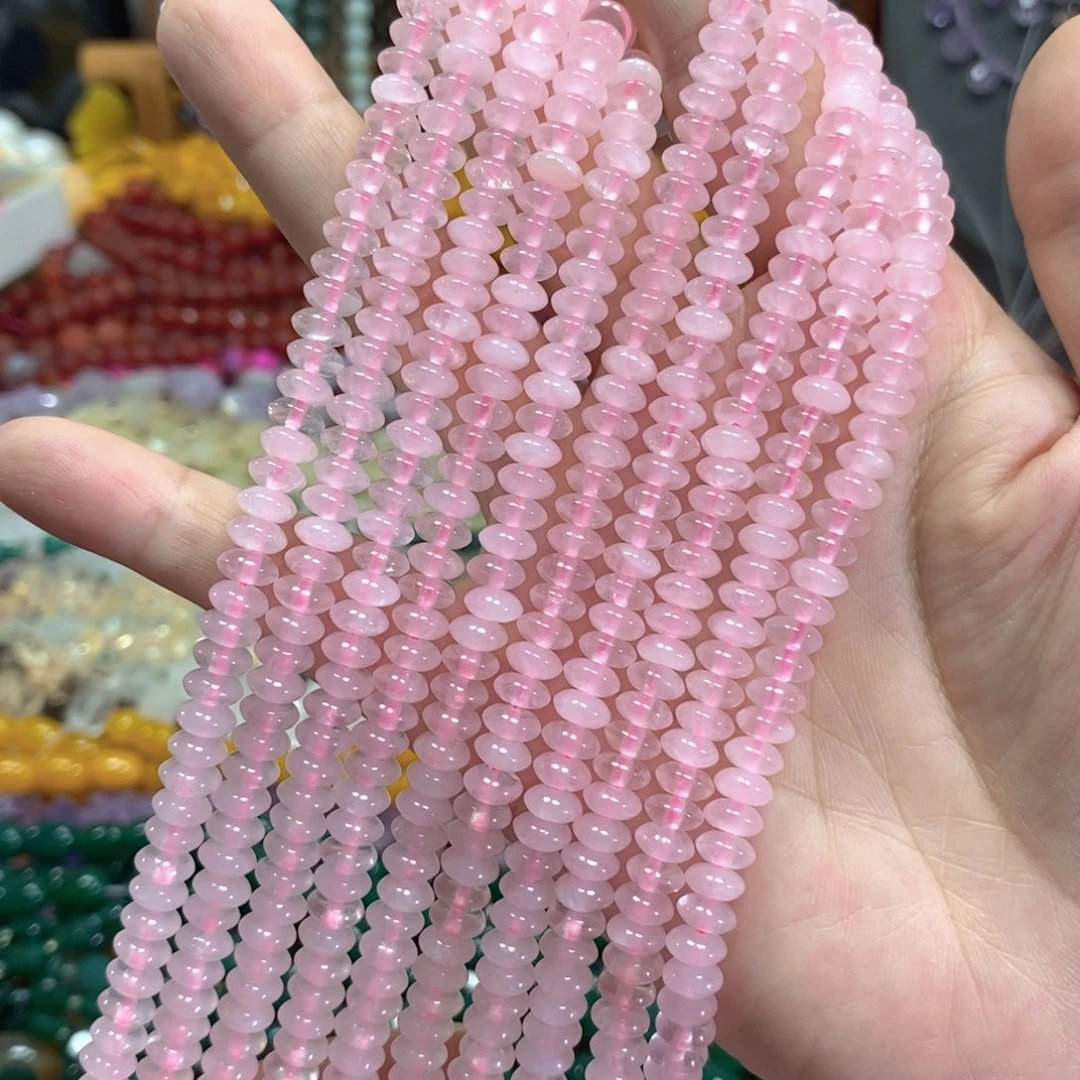 玛瑙/玉髓足银镀金镶嵌珠宝半成品粉晶飞碟一条卡6mm