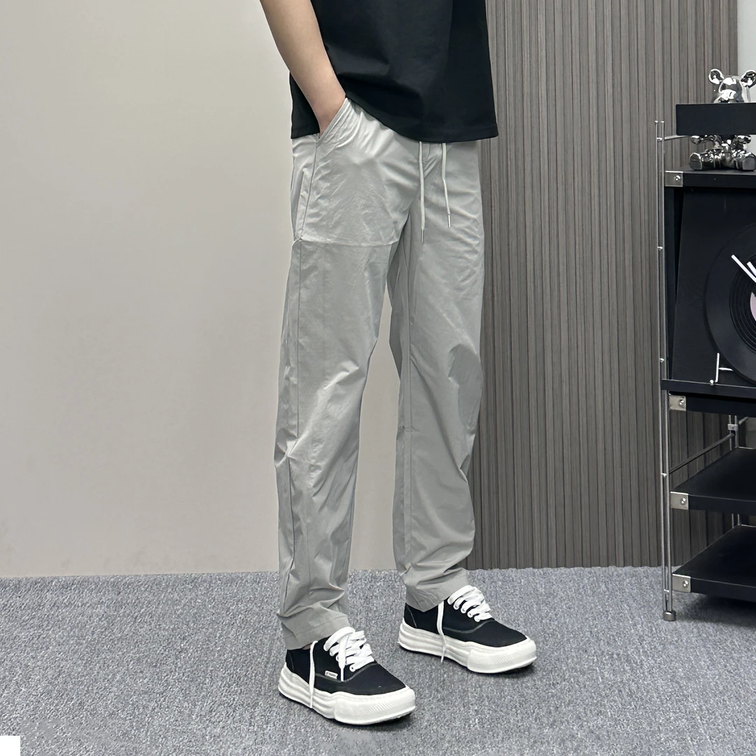 夏季新款速干宽松休闲裤痞帅设计感直筒运动休闲裤潮侧网眼透气