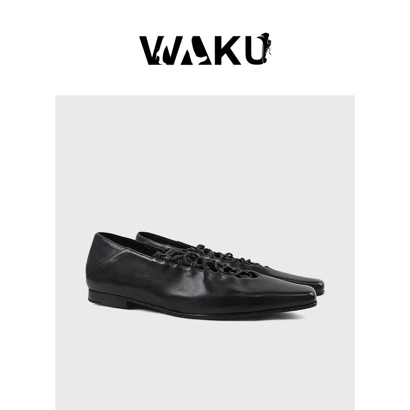 小众设计复古交叉绑带平底方头玛丽珍鞋